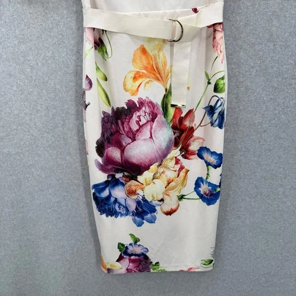 Ted Baker Aldora Tapestry Floral Belted Bodycon Dress Women Ivory Size 3 US 8 - Picture 5 of 11